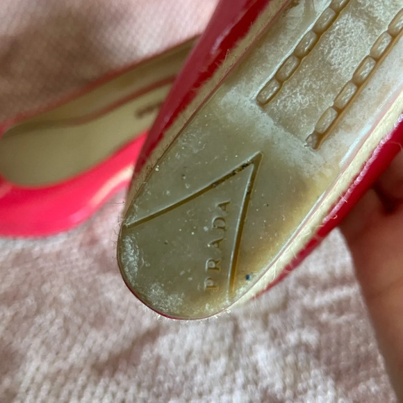 AUTHENTIC PRADA Red Patent Leather Peep Toe Espadrille Wedge Pumps Sz 36 US 6 - Picture 10 of 12